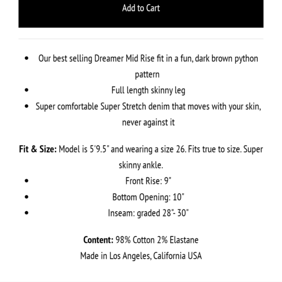 Principle Denim Dreamer Style in Chocolate Python, Size 28 - Picture 13 of 13